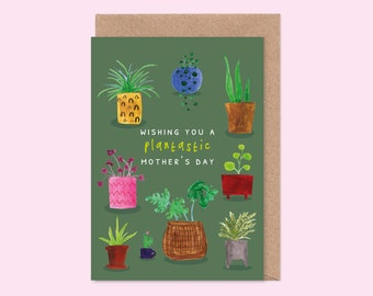 Carte Plantastic pour la fête des mères - Maman, grand-mère, grand-mère, amoureuse des plantes, Monstera, Pilea, Oxalis, Plantes en pot, Jardinage, Jardin, Plantes d'intérieur