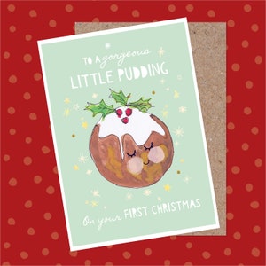 Babys erste Weihnachtskarte - Little Pudding, 1., Glitter, süßes neues Baby, Enkelin, Enkel, Sohn Tochter, Aquarell, Andenken