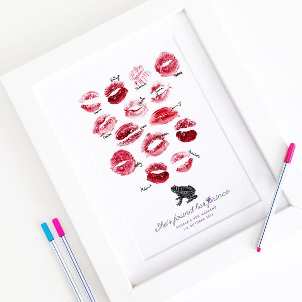 Personalised DIY PRINTABLE Vintage Hen Party / Bachelorette Print - Prince Frog Lipstick Print / Thumbprint Guest Book - Classy Hen Do