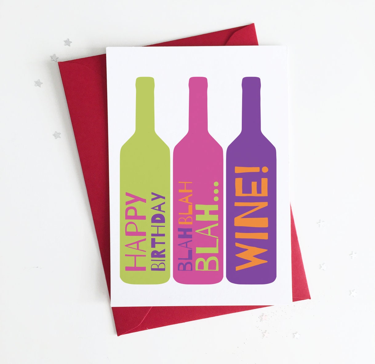 Happy Birthday Wine Lover Card - Booze, Wine Glasses, Wine Bottle, Cheers To You, Alcohol, Funny, Best Friend, Humour, Adult, Wine O Clock