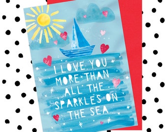 Nautical Anniversary Valentines Card - Husband Wife Boyfriend Girlfriend, Sailing, Sailor, Seaside, Diamond, Ocean, Beach, Love You
