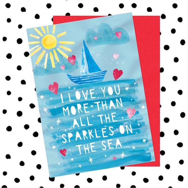 Nautical Anniversary Valentines Card - Husband Wife Boyfriend Girlfriend, Sailing, Sailor, Seaside, Diamond, Ocean, Beach, Love You