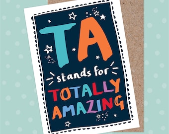 Thank You Teacher / Teaching Assistant Card - TA, Amazing Teacher, Stars, Superstar, Cute, Helper, Keyworker, Preschool, End Of Term, Gift