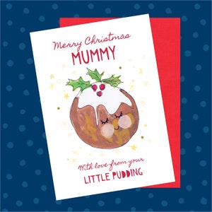 Tarjeta de Navidad para Mamás Nuevas - Little Pudding, 1.º, Brillantina, Primera Navidad como Mamá, Mamá, Mami, Desde el Bebé, Desde la Barriguita, Recuerdo