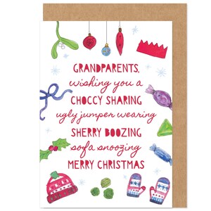 Tarjeta de Feliz Navidad para los Abuelos (Abuela, Abuelo, Niñera, Abuelo) - Sherry, Suéter Navideño, Snooze, Divertido, Emocionante, Lindo, Tradicional