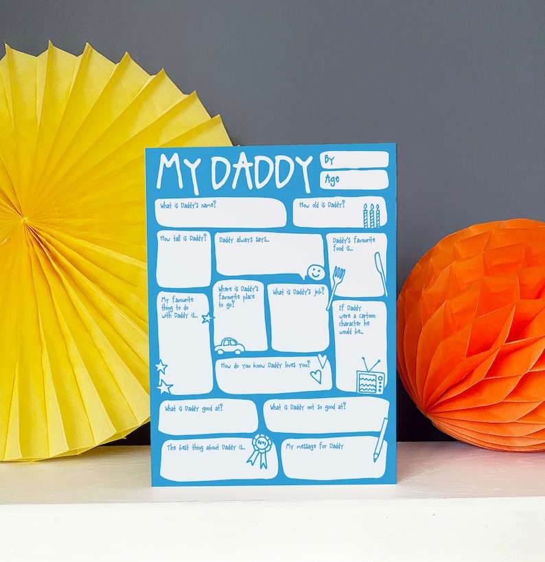 Daddy Father's Day / Birthday Card Personalised Fill In Blanks Interview Q&A Keepsake Funny Best Daddy Toddler Children DIY Greetings Card image 1
