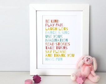 Pastel Nursery Print, Playroom Rules Print, Family Rules Print, Girls Room, Nursery Decor, Modern Nursery Print, Instant Wall Decor