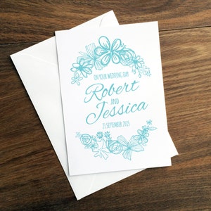 Cartão de casamento personalizado - Desenho de esboço floral vintage, cartão comemorativo personalizado e comemorativo