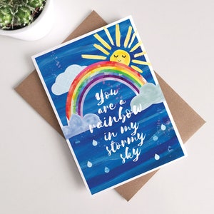 Biglietto di auguri arcobaleno positivo - Positivo, Motivazione, Ti amo, Carino, Acquerello, Asilo nido, Compleanno, Cielo tempestoso, SSN, Lockdown, Bambini, Sole