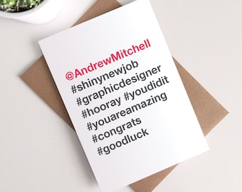 Nouvelle carte de travail personnalisée - Instagram Hashtag Félicitations Carte de voeux avec humour drôle, typographie simple