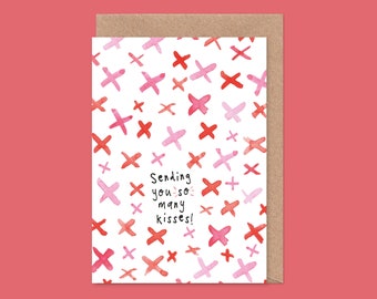 Sending Kisses Valentine's / Anniversary Card - Love You, Kiss, Romantic, Sweet, Wife, Husband, Boyfriend, Girlfriend, Sending Love