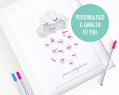 DIY Printable Personalised / Customised Baby Shower Fingerprint Guest Book - Happy Little Rain Cloud - Nursery Decor Print