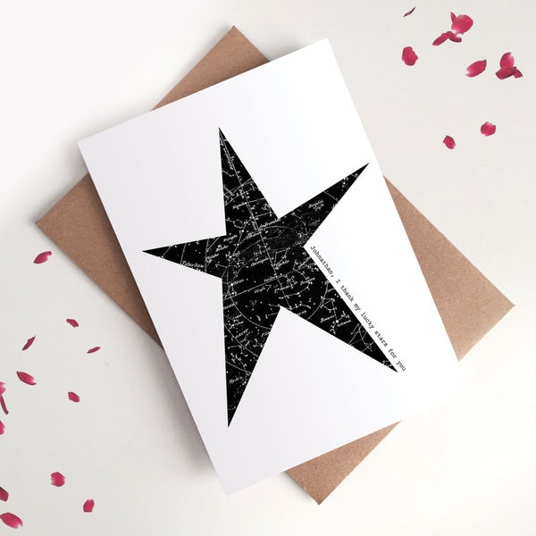 Thank My Lucky Stars Valentine / Anniversary Card - Monochrome Black White Simple I Love You Classic Non Cheesy Romantic Wall Art Celestial