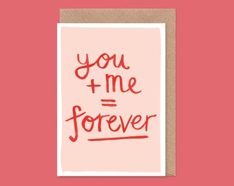 You + Me = Forever Valentine's / Anniversary Card - Romantic, Classy, Husband, Boyfriend, Girlfriend, Wife, Wedding, Mathematics