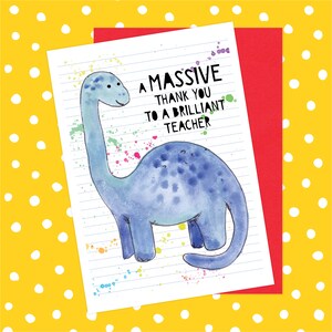 Bedankkaart leraar - dino, geweldige leraar, dinosaurussen, woordspeling, helper, sleutelwerker, kleuterschool, einde schooljaar cadeau leraar, onderwijsassistent