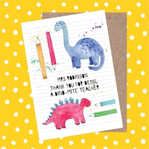 Bedankkaart leraar - geweldige leraar, dinosaurussen, woordspeling, helper, keyworker, kleuterschool, einde schooljaar cadeau leraar, TA, onderwijsassistent