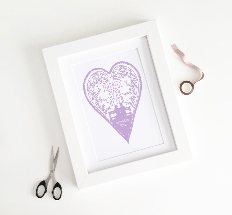 Custom Personalised Wedding Print Wedding Heart Birds Nature Confetti Rob Ryan Style Papercut Commemorative Customised A4 Print image 2