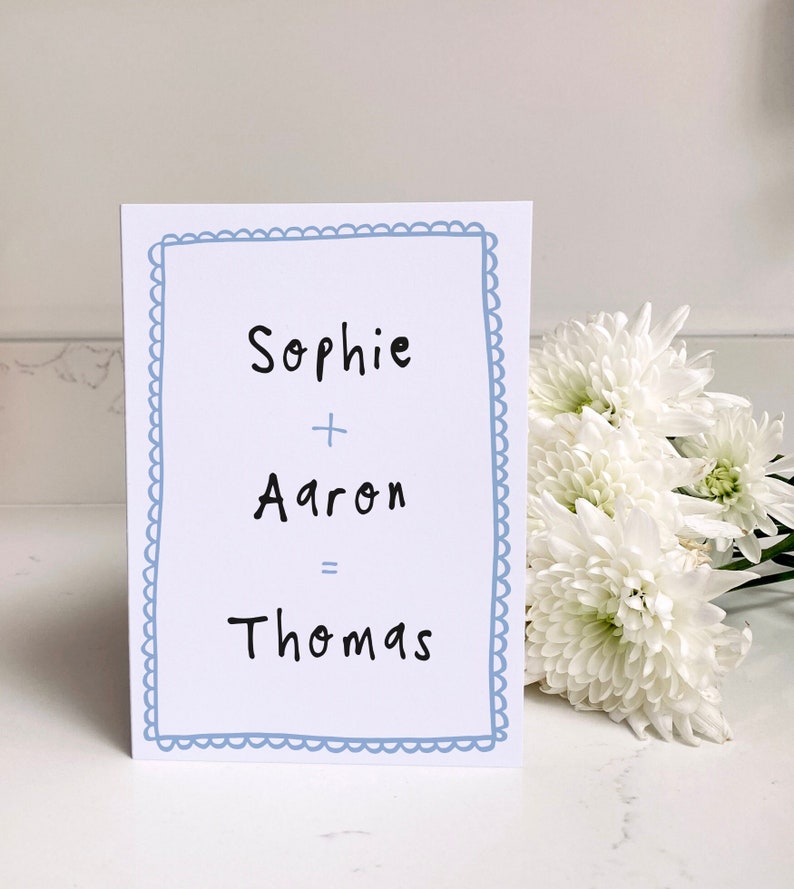 Personalised New Baby Boy Card Name Name Baby Name, Blue, Simple, Modern, Handwritten image 1