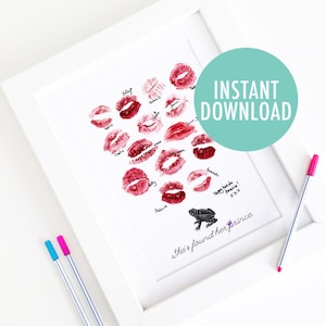 Vintage Hen Party / Bachelorette Print - DIY Printable Prince Frog Lipstick Print / Thumbprint Guest Book - Classy Hen Do Purple Crown