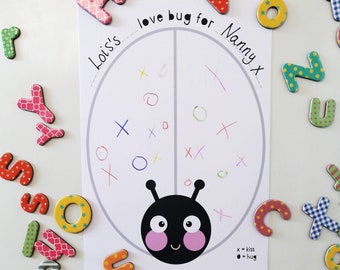 Love Bug Hug & Kisses Jar Printable - Family Grandparents Grandchildren Deployment Countdown Ladybird Isolation Love Miss You Sending Love