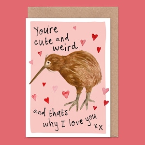 Leuke Valentijnsdagkaart kiwivogel - raar, raar, verjaardag, ik hou van je, harten, dieren in het wild, ornitholoog, vogelspotter, Nieuw-Zeeland
