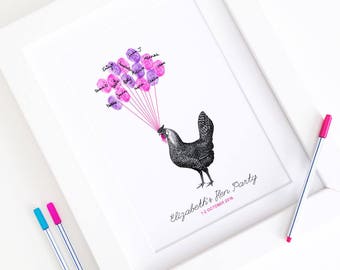 Personalised Hen Party Guestbook Print - Vintage Classy Hen Do Thumbprint Fingerprint Guest Book Print - A4 Size