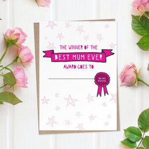 Moederdagkaart Best Mum Ever Award - certificaat afdrukken invullen