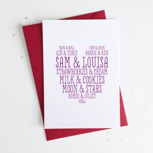Biglietto d'auguri personalizzato per anniversario di matrimonio tra marito, moglie, fidanzato e fidanzata - Biglietto d'auguri con cuore e scritta "Loveheart"