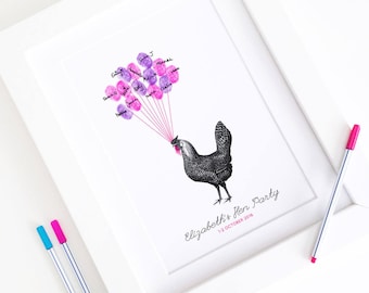 Personalised / Customised Hen Party Print - Vintage Hen A4 Thumbprint Guest Book Print