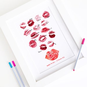 Personalised Hen Party Lipstick Kisses Guestbook - Hen Do Batchelorette Kitchen Tea Bridal Shower Thumbprint Fingerprint