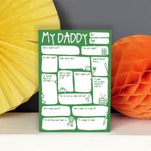 Tarjeta de cumpleaños para papá: tarjeta personalizada con espacio para rellenar, preguntas y respuestas, ideal para regalar a papá, para niños pequeños y para hacer tú mismo.