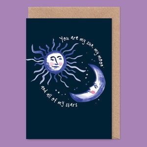 Zon, maan, sterren Valentijnsdag / jubileumkaart - ik hou van jou, hemels, de maan en terug, tarot, nachtelijke hemel, echtgenoot, vriend, vriendin