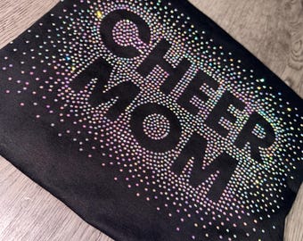 Rhinestone Cheer Mom Shirt, Bling Cheer Mom Tee, Custom Cheer Mom Apparel, Sparkly Game Day Shirt, Cheer Competition Outfit