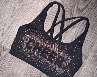 Custom Rhinestone Cheer Sports Bra, Bling Cheer Bra, Personalized Cheer Practice Top, Sparkly Cheer Uniform, Team Spirit Wear