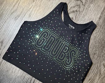 Rhinestone bra, Cheer bra, Dance bra, In my cheer era, Rhinestone, Custom Rhinestone Crop Top, Personalized Bling Tank, Spirit Wear,