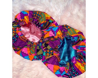 Kente Bonnet, Satin bonnet, Reversible bonnet, Toddler satin bonnet, Baby satin bonnet, Adult bonnet, Satin bonnet for natural hair, kente