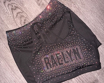 Custom Rhinestone Cheer Set | Matching Practice Wear | Cheer Tryout Outfit | Bling Sports Bra & Shorts Set | Personalized Cheer Apparel