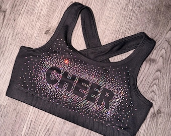 Custom Rhinestone Cheer Sports Bra, Bling Cheer Bra, Personalized Cheer Practice Top, Sparkly Cheer Uniform, Team Spirit Wear