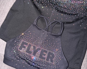Custom Rhinestone Cheer Set | FLYER Practice Wear | Matching Cheer Outfit | Cheer Tryout Set | Boutique Cheer Apparel