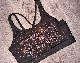 Custom Rhinestone Cheer Sports Bra | Bling Practice Bra | Personalized Cheerwear | Competition Practice Top | Team Apparel | Name Bra