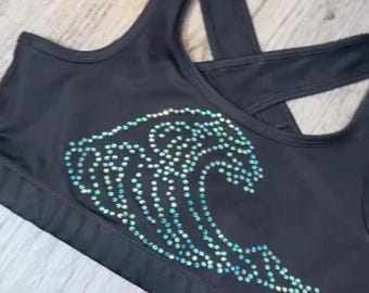 Rhinestone sports bra, WAVE sports bra, Rhinestones, Cheer, Cheerleader, In my cheerleader era, Pin me, Hit Zero, Sports bra, Rhinestone bra