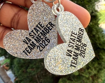 Gymnastics State Keychain, Custom Gymnast Gift, Personalized Team Keychain with Holder, Competition Gift, Gymnastics Keepsake, Regionals,