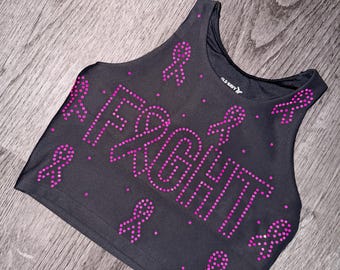 Fight cancer bra, Cancer bra, Breast cancer , Cancer awareness, Rhinestone, Custom Rhinestone Crop Top, Personalized Bling Tank, Spirit Wear