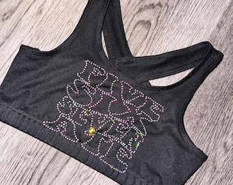 Rhinestone sports bra, CEA sports bra, Rhinestones, Cheer, Cheerleader, In my cheerleader era, Pin me, Hit Zero, Sports bra, Cheer gift