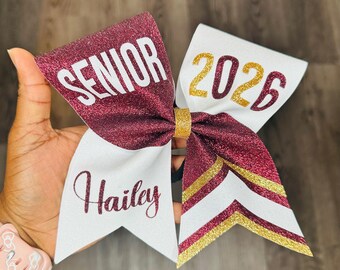 Senior Cheer Bow, Senior Bow, Custom Rhinestone Cheer Bow, Personalized Team Bow, Sparkly Cheerleading Hair Bow, Bling Bow, Competition bow