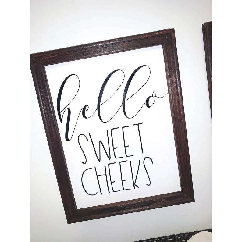 Hello sweet cheeks reverse canvas Bathroom wall decor Etsy