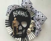 Halloween Skull and Skeleton BEWARE Wreath