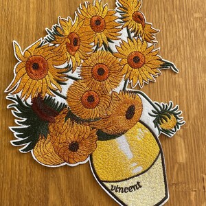 Huge sunflower bouquet in vase patch for ironing - approx. 23 x 18 cm - Gogh Still Life Art Backpacking Trip