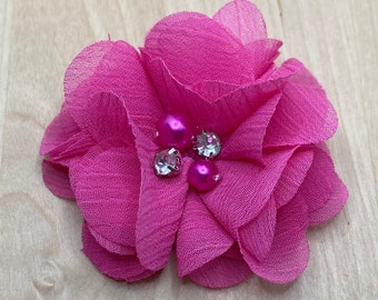 Roze stoffen bloemen gemaakt van chiffon met parel en glitter - ca. 5 cm - bloemenapplicatie DIY upcycling naaien tuinbloemen #4 kleur 12