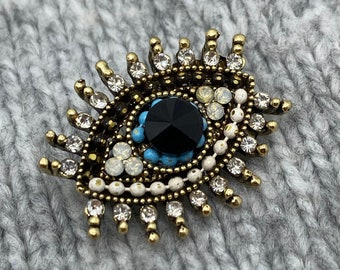 Small glittering eyes brooch -2.6 x 2 cm - Nazar eye of Fatima protection symbol nostalgia pin boho hippie evil eye amulet